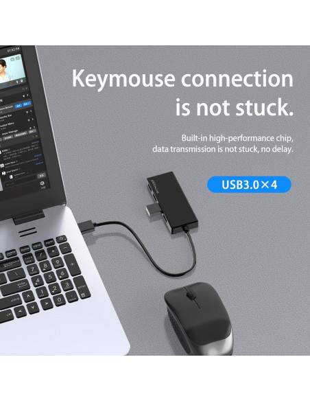 Hub USB 3.0 ANYPLUS 4 Puertos Adaptador Portátil Negro