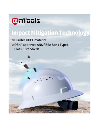 Casco de construcción AnTools blanco con suspensión ajustable
