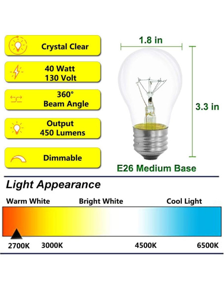 Bombilla A15 40W PaeorRorL para electrodomésticos 4 unidades
