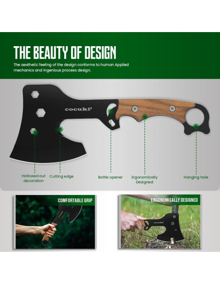 Hacha CoCuKi 29cm Full Tang Madera de Nogal con Funda Hacha CoCuKi 29cm Full Tang Madera de Nogal con Funda