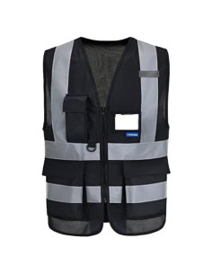 Chaleco de Seguridad A-SAFETY XL Negro Reflectante 7 Bolsillos