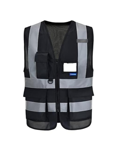 Chaleco de Seguridad A-SAFETY XL Negro Reflectante 7 Bolsillos