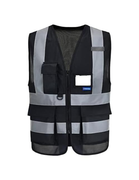 Chaleco de Seguridad A-SAFETY XL Negro Reflectante 7 Bolsillos