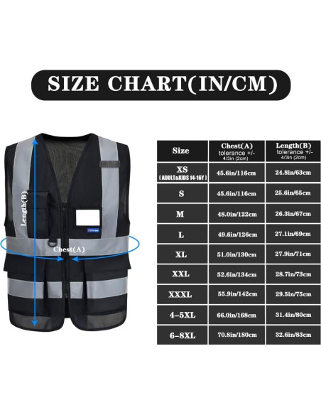 Chaleco de Seguridad A-SAFETY XL Negro Reflectante 7 Bolsillos