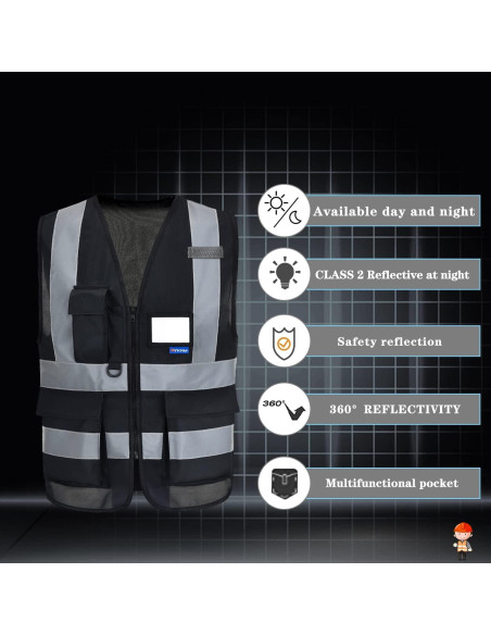 Chaleco de Seguridad A-SAFETY XL Negro Reflectante 7 Bolsillos