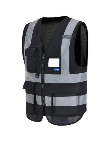 Chaleco de Seguridad A-SAFETY XL Negro Reflectante 7 Bolsillos