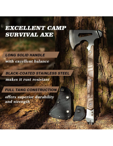 Hacha de Camping Zenhosit 44.5 cm con Funda de Nylon