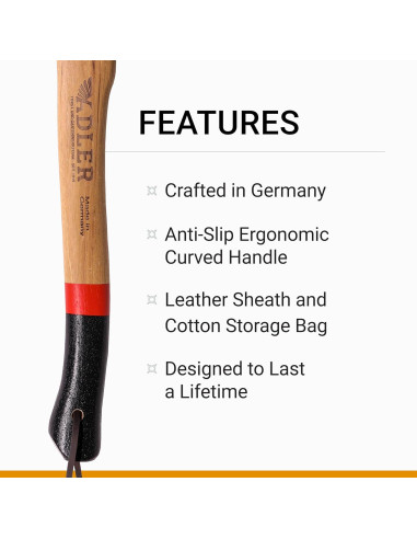 Hacha de Camping Adler El Yankee 38.1 cm Mango Antideslizante