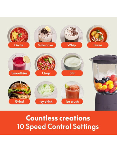 Licuadora BELLA 10 Velocidades 1.42L Acero Inoxidable Ciruela