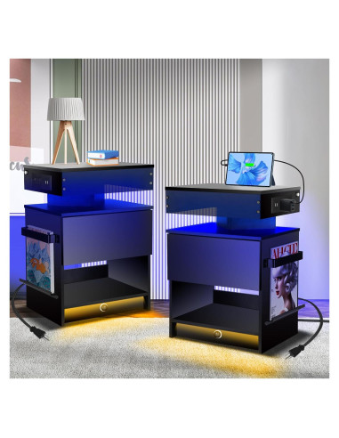 Juego de Mesitas de Noche Laineland 2 con Luz LED y Carga USB