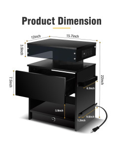 Juego de Mesitas de Noche Laineland 2 con Luz LED y Carga USB 2