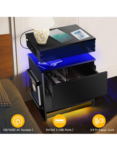 Juego de Mesitas de Noche Laineland 2 con Luz LED y Carga USB