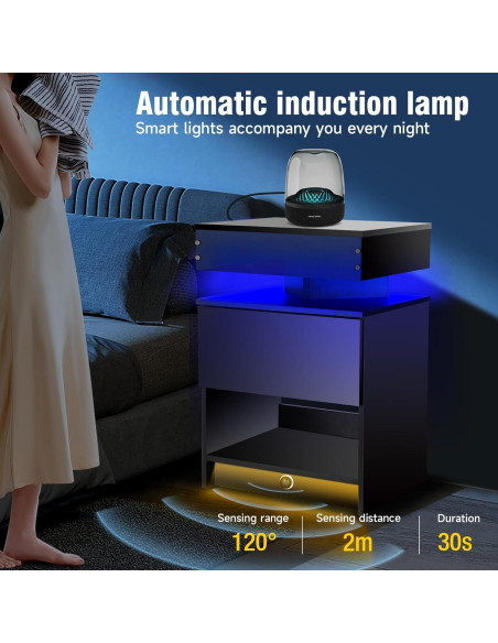 Juego de Mesitas de Noche Laineland 2 con Luz LED y Carga USB