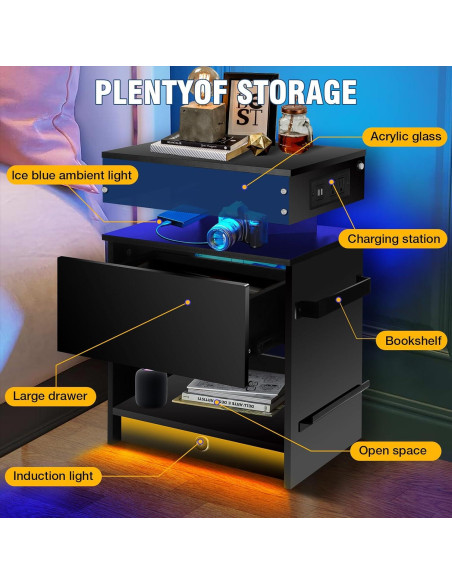 Juego de Mesitas de Noche Laineland 2 con Luz LED y Carga USB