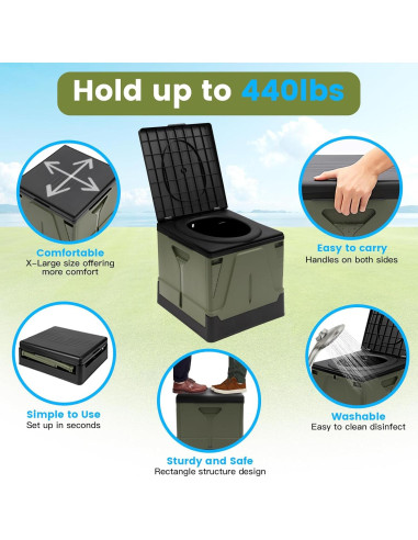 Inodoro Portátil ARCITON Plegable 38x36 cm Verde