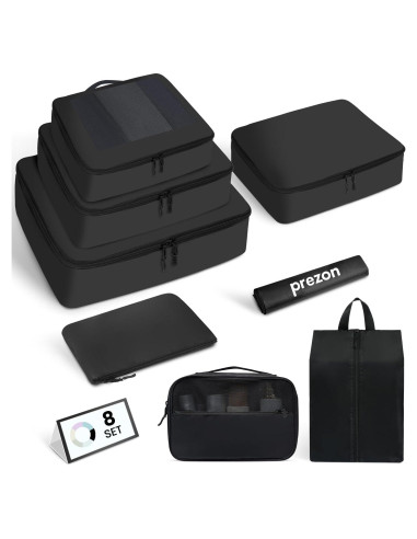 Cubos de Empaque Prezon 8 Set Organizador de Viaje Negro