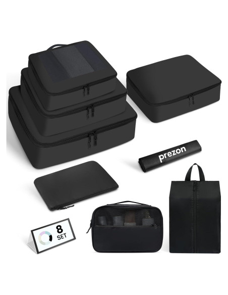 Cubos de Empaque Prezon 8 Set Organizador de Viaje Negro
