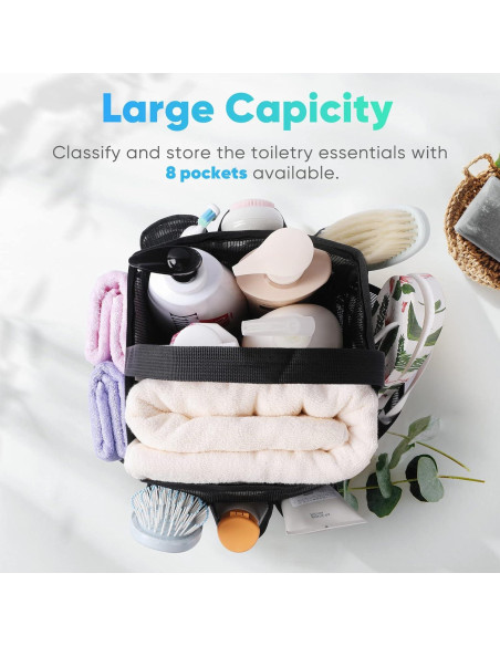Caddy de Ducha Portátil EUDELE 8 Bolsillos Malla Negra