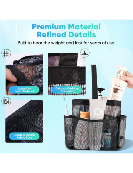 Caddy de Ducha Portátil EUDELE 8 Bolsillos Malla Negra