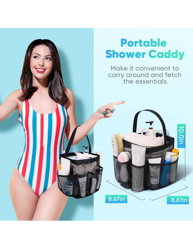 Caddy de Ducha Portátil EUDELE 8 Bolsillos Malla Negra