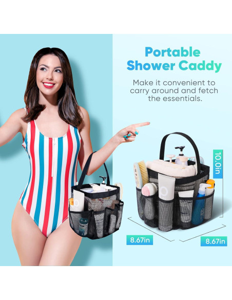 Caddy de Ducha Portátil EUDELE 8 Bolsillos Malla Negra