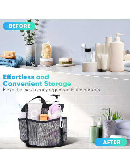 Caddy de Ducha Portátil EUDELE 8 Bolsillos Malla Negra