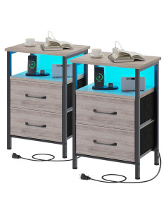 Conjunto de Mesitas de Noche TRIFEBLE con Carga USB y LED