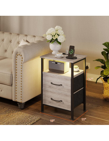 Conjunto de Mesitas de Noche TRIFEBLE con Carga USB y LED