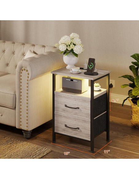 Conjunto de Mesitas de Noche TRIFEBLE con Carga USB y LED