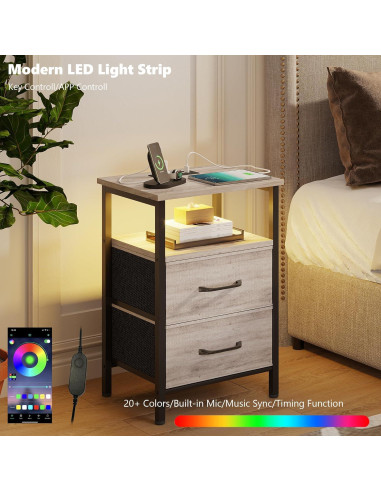 Conjunto de Mesitas de Noche TRIFEBLE con Carga USB y LED