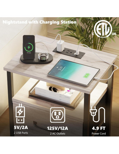 Conjunto de Mesitas de Noche TRIFEBLE con Carga USB y LED