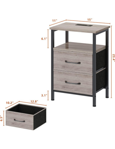 Conjunto de Mesitas de Noche TRIFEBLE con Carga USB y LED