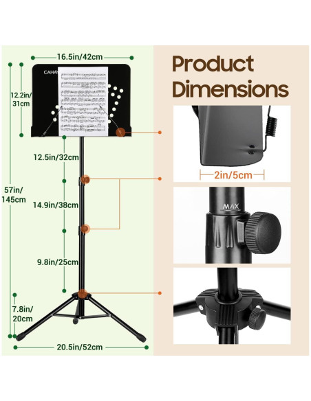Soporte de Partituras CAHAYA Ajustable 3 en 1 80-142 cm