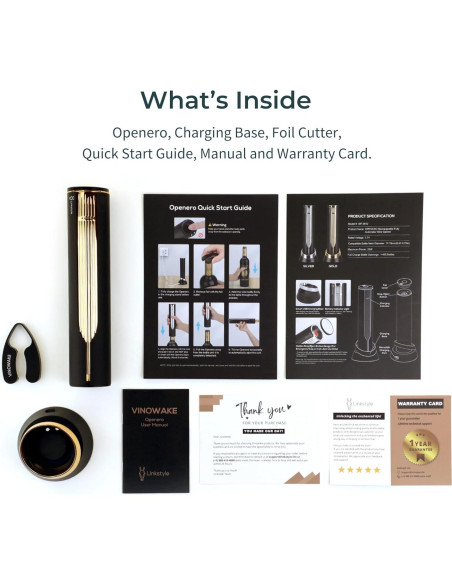 Sacacorchos Eléctrico LINKSTYLE Oro con Base Recargable