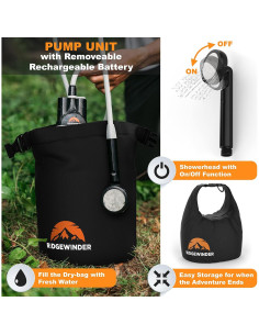 Ducha Portátil Ridgewinder 10L Batería Recargable Camping 2