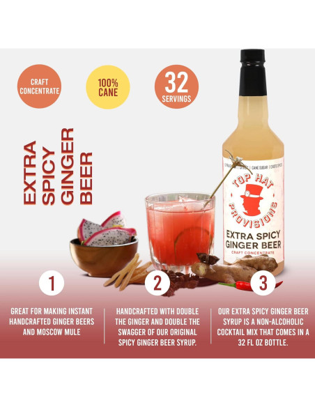 Jarabe de Jengibre Picante Top Hat 32 oz - Mezcla para Sodas