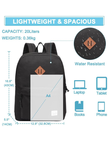 Mochila Ligera VASCHY Negra 20L Resistente al Agua Mochila Ligera VASCHY Negra 20L Resistente al Agua