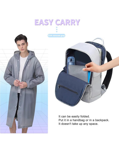 2 Ponchos de Lluvia Reutilizables Roctee para Adultos Gris