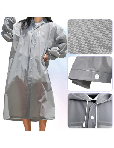 2 Ponchos de Lluvia Reutilizables Roctee para Adultos Gris