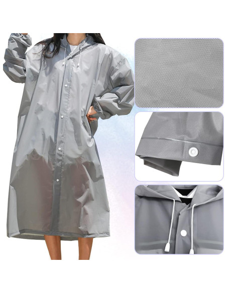 2 Ponchos de Lluvia Reutilizables Roctee para Adultos Gris