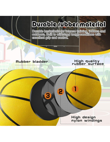 Leyndo 6 Balones de Baloncesto Tamaño 7 Goma Amarillo