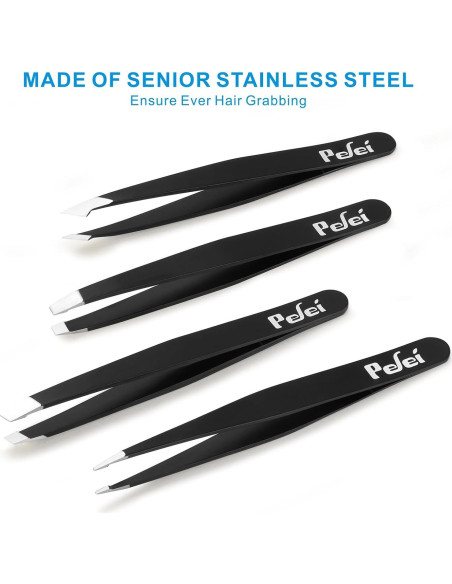 Juego de Pinzas Pefei - Acero Inoxidable 4 Piezas para Cejas