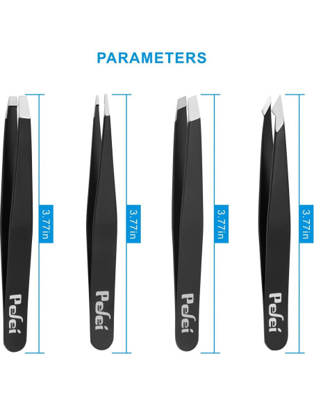 Juego de Pinzas Pefei - Acero Inoxidable 4 Piezas para Cejas