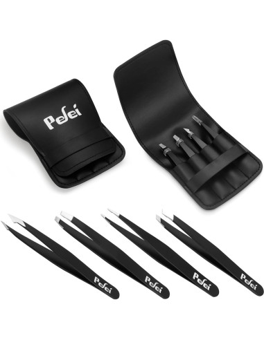 Juego de Pinzas Pefei - Acero Inoxidable 4 Piezas para Cejas