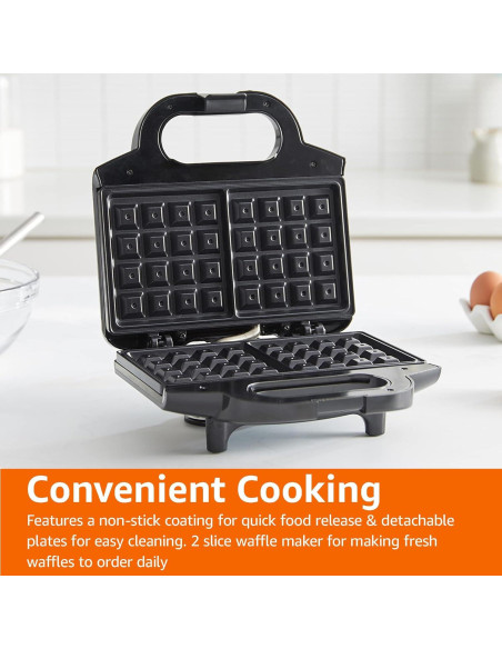 Máquina de Waffles Amazon Basics 2 Rebanadas 700W Negra