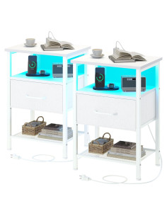 Juego de Mesas de Noche TRIFEBLE LED con Carga USB 2 Piezas