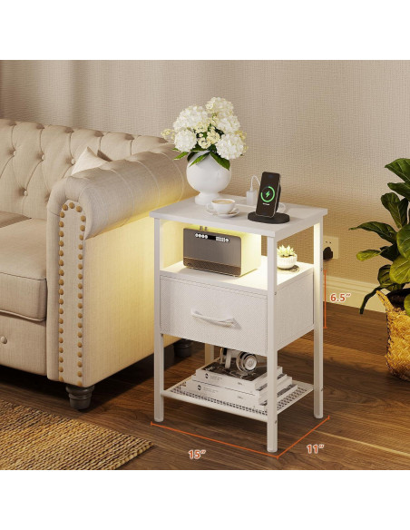 Juego de Mesas de Noche TRIFEBLE LED con Carga USB 2 Piezas