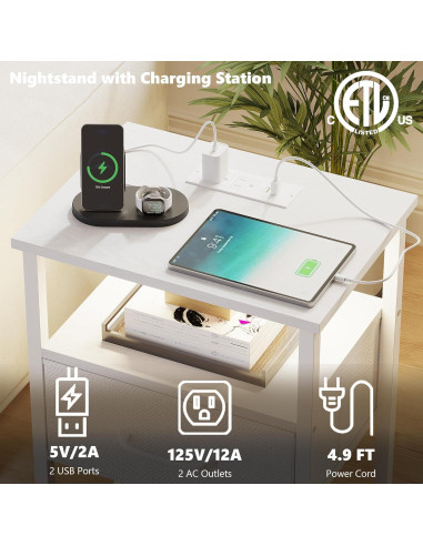 Juego de Mesas de Noche TRIFEBLE LED con Carga USB 2 Piezas