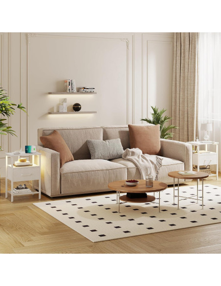 Juego de Mesas de Noche TRIFEBLE LED con Carga USB 2 Piezas