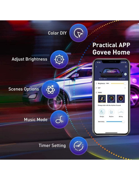Luces LED RGBIC para Coche Govee H6119, 72 Luces, Control APP